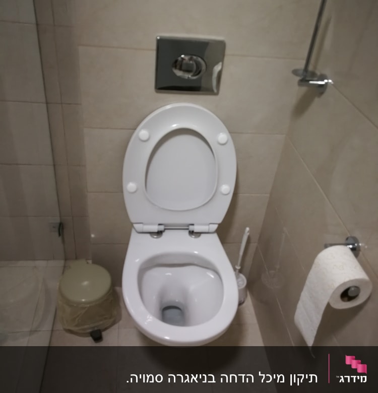 אסלה עם מברשת ניקוי ומתקן נייר טואלט